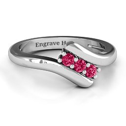 Three Stone Classic Bypass Ring in 925 Sterling Silver with Ruby
