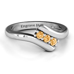 Three Stone Classic Bypass Ring in 925 Sterling Silver with Citrine