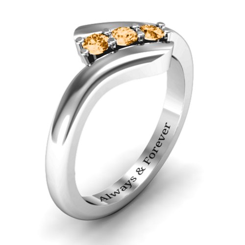 Three Stone Classic Bypass Ring – Sterling Silver with Citrine