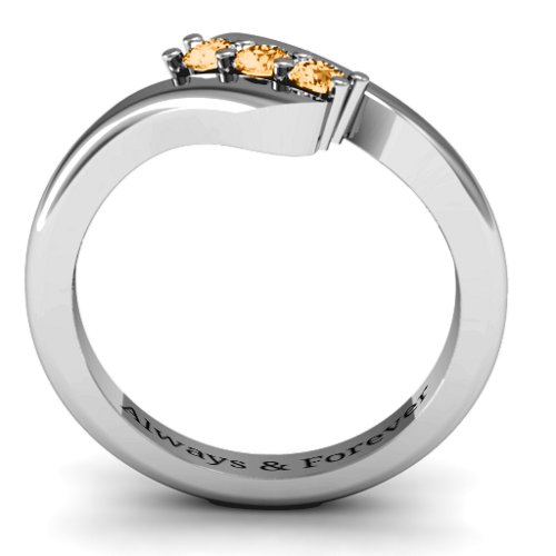 Three Stone Classic Bypass Ring – Sterling Silver with Citrine