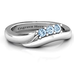Three Stone Single Bypass Ring in 925 Sterling Silver with Aquamarine