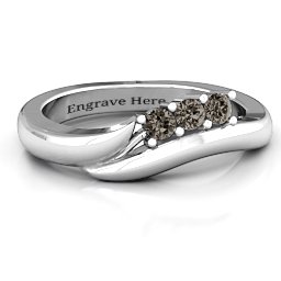Three Stone Single Bypass Ring in 925 Sterling Silver with Smokey Quartz