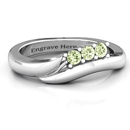 Three Stone Single Bypass Ring in 925 Sterling Silver with Peridot