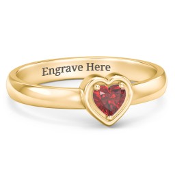 Heart in a Heart Ring in 14K Solid Yellow Gold with Garnet