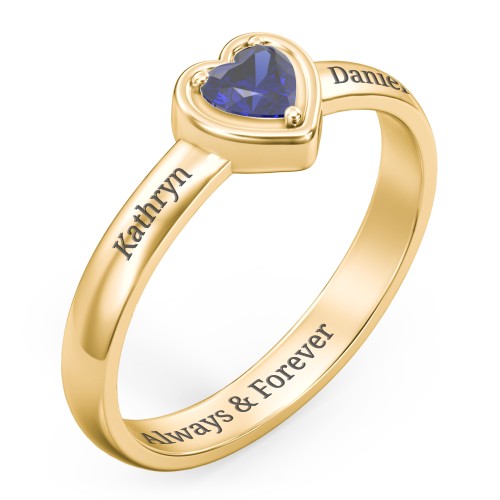 Heart in a Heart Ring – 18K Gold Plated Silver with Blue Sapphire