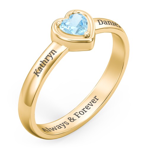 Heart in a Heart Ring – 18K Gold Plated Silver with Blue Topaz