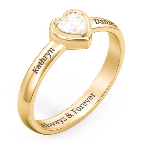 Heart in a Heart Ring – 18K Gold Plated Silver with Opal