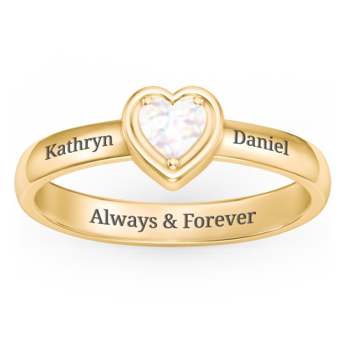 Heart in a Heart Ring – 18K Gold Plated Silver with Opal