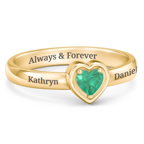 Heart in a Heart Ring – 18K Gold Plated Silver with Emerald