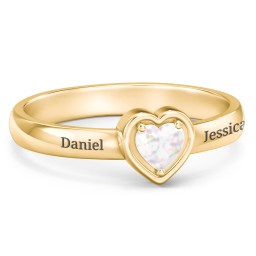 Heart in a Heart Ring in 18K Gold Plated Silver with Opal