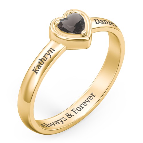 Heart in a Heart Ring – 18K Gold Plated Silver with Smokey Quartz