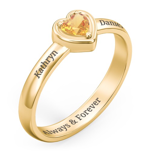 Heart in a Heart Ring – 18K Gold Plated Silver with Citrine
