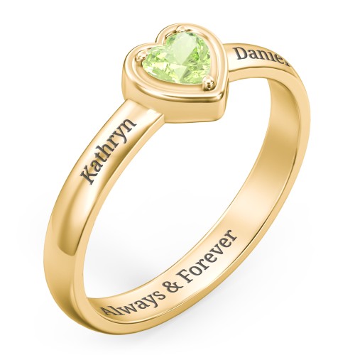 Heart in a Heart Ring – 18K Gold Plated Silver with Peridot