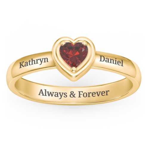 Heart in a Heart Ring – 18K Gold Plated Silver with Garnet