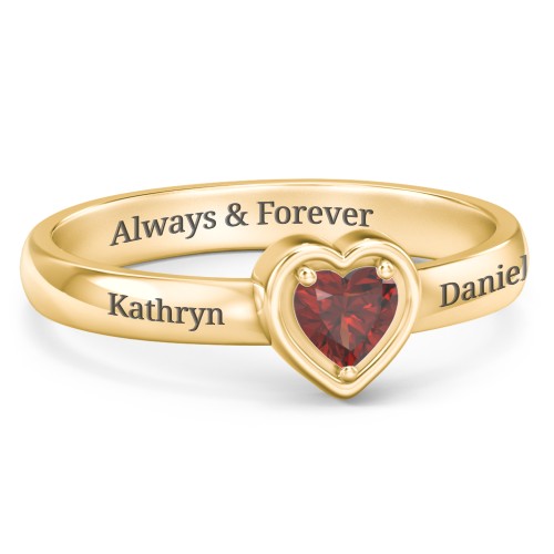 Heart in a Heart Ring – 18K Gold Plated Silver with Garnet
