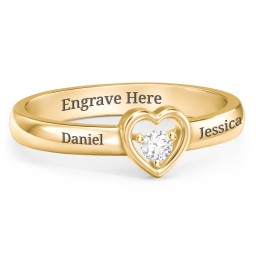 Solitaire Heart Ring in 10K Solid Yellow Gold with Cubic Zirconia