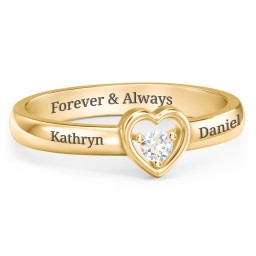 Solitaire Heart Ring in 18K Gold Plated Silver with Lab Diamond