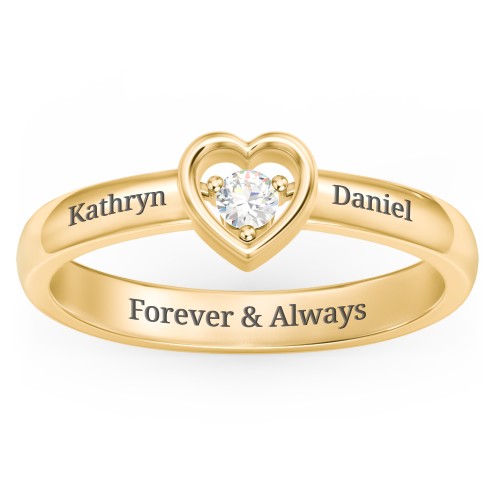 Solitaire Heart Ring – 10K Yellow Gold with Cubic Zirconia