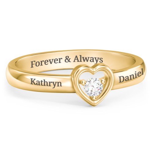 Solitaire Heart Ring – 18K Gold Plated Silver with Cubic Zirconia