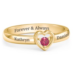 Solitaire Heart Ring in 18K Gold Plated Silver with Ruby