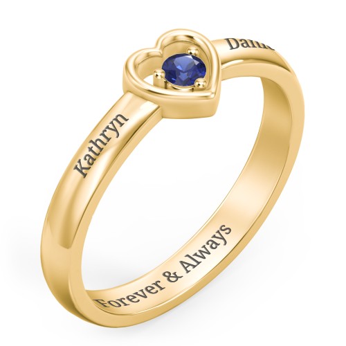 Solitaire Heart Ring – 18K Gold Plated Silver with Blue Sapphire
