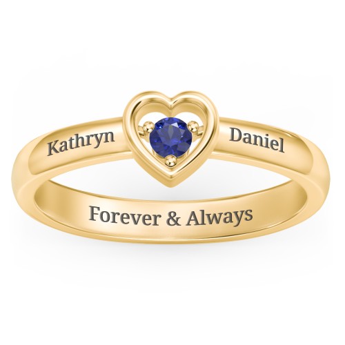 Solitaire Heart Ring – 18K Gold Plated Silver with Blue Sapphire