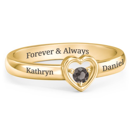 Solitaire Heart Ring – 18K Gold Plated Silver with Smokey Quartz