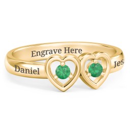 Kissing Hearts Ring in 18K Gold Plated Silver with Emerald