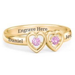 Kissing Hearts Ring in 18K Gold Plated Silver with Pink Sapphire