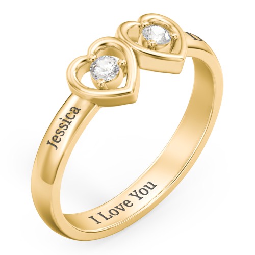 Kissing Hearts Ring – 18K Gold Plated Silver with Cubic Zirconia