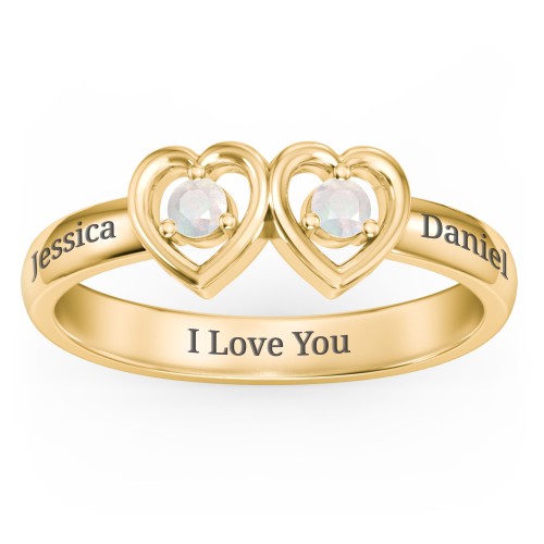 Kissing Hearts Ring – 18K Gold Plated Silver with Opal