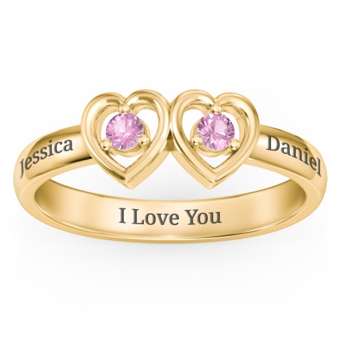 Kissing Hearts Ring – 18K Gold Plated Silver with Pink Sapphire