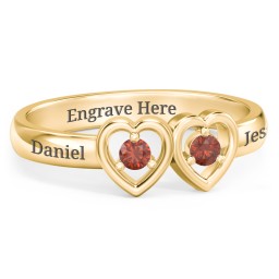 Kissing Hearts Ring in 18K Gold Plated Silver with Garnet