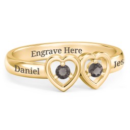 Kissing Hearts Ring in 18K Gold Plated Silver with Smokey Quartz