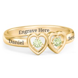 Kissing Hearts Ring in 18K Gold Plated Silver with Peridot