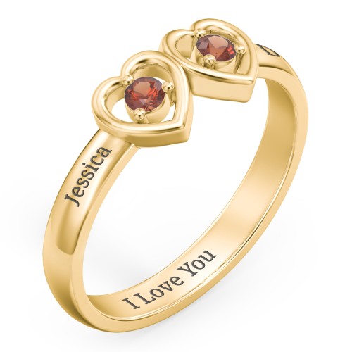Kissing Hearts Ring – 18K Gold Plated Silver with Garnet