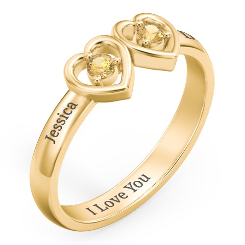 Kissing Hearts Ring – 18K Gold Plated Silver with Citrine