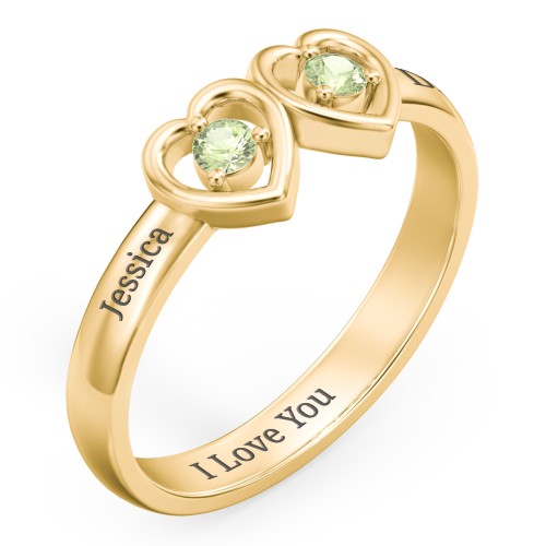 Kissing Hearts Ring – 18K Gold Plated Silver with Peridot
