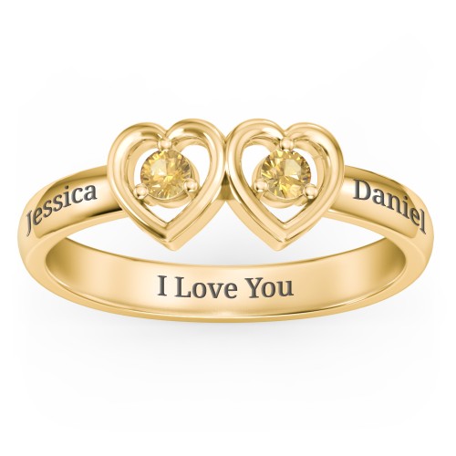 Kissing Hearts Ring – 18K Gold Plated Silver with Citrine