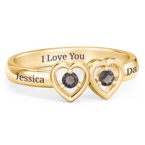 Kissing Hearts Ring – 18K Gold Plated Silver with Smokey Quartz