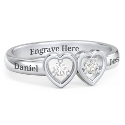 Kissing Hearts Ring in 925 Sterling Silver with Cubic Zirconia