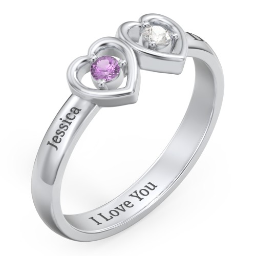 Kissing Hearts Ring – 10K White Gold with Amethyst and Cubic Zirconia