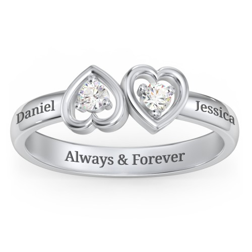 Inverted Kissing Hearts Ring – Sterling Silver with Cubic Zirconia