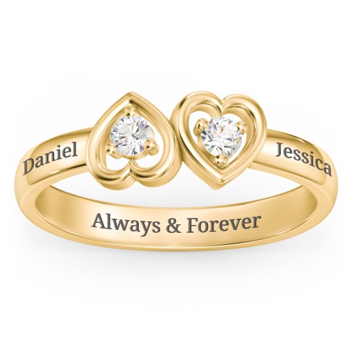Inverted Kissing Hearts Ring – 18K Gold Plated Silver with Cubic Zirconia