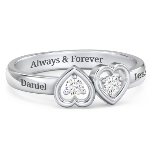 Inverted Kissing Hearts Ring – Sterling Silver with Cubic Zirconia