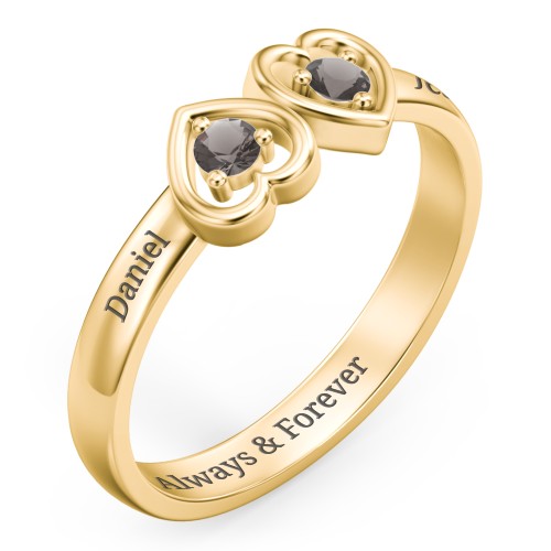 Inverted Kissing Hearts Ring – 18K Gold Plated Silver with Smokey Quartz