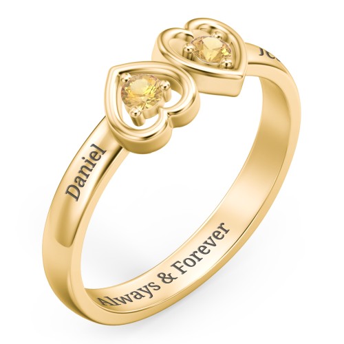 Inverted Kissing Hearts Ring – 18K Gold Plated Silver with Citrine