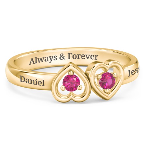 Inverted Kissing Hearts Ring – 18K Gold Plated Silver with Ruby