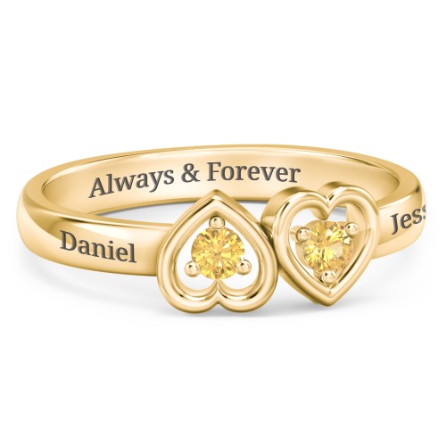 Inverted Kissing Hearts Ring – 18K Gold Plated Silver with Citrine