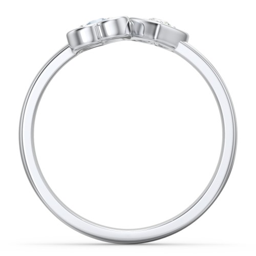 Inverted Kissing Hearts Ring – 10K White Gold with Aquamarine and Cubic Zirconia